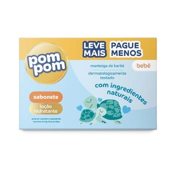 Kit Sabonete em Barra Pom Pom Loção Hidratante com 5 unidades de 70g cada