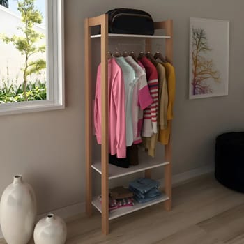 Armário Closet Aberto Tecno Mobili AZ1029 MDP Branco/Amêndoa Moderno