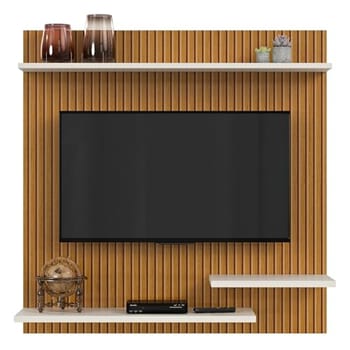 Painel Suporte Para TV 32 Polegadas Smart Plus Nichhos Modelo MADRID - Quality Móveis (Ripado/OffWhite)