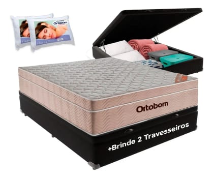 Cama Box Baú Preto E Colchão Airtech Ortobom Casal