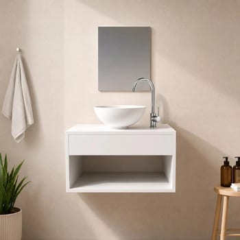 Gabinete Armário Banheiro 50cm Branco Cuba Redonda Suspenso Lavabo Lavatório Pia