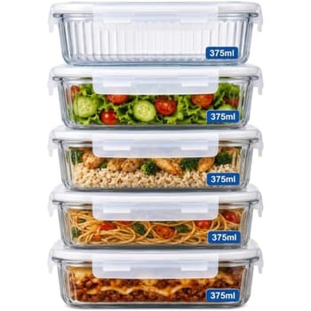 Kit 5 Potes de Vidro Herméticos 375ml – Tampa com Trava, Vedação Airtight, Ideal para Marmitas, Porta Mantimentos, Alimentos e Organização, Acabamento