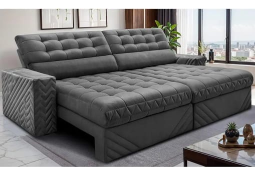 Sofá Retrátil E Reclinável 2,50m Molas Ensacadas Max Spring.