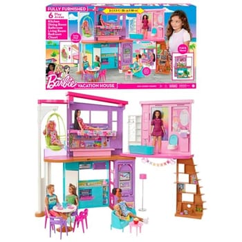 Casa de Bonecas Barbie Malibu Mattel. Casa com dois andares, móveis e mais de 30 peças para brincar e criar histórias. Para crianças a partir dos 3