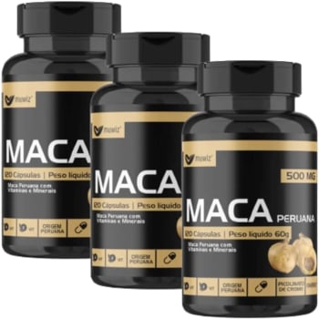 Maca Peruana Original Com Vitaminas e Minerais 500mg - 120 Cápsulas 3 Frascos