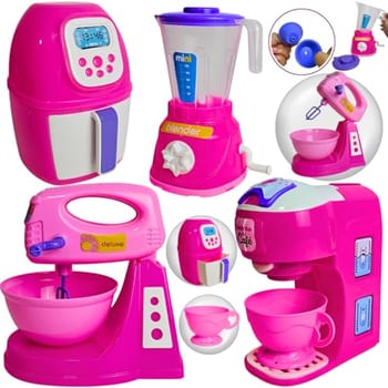 Kit Brinquedo de Cozinha Infantil 6pçs Eletrodomesticos Acessórios Completo Rosa Faz de Conta Menina