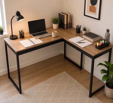 Mesa Escrivaninha Em L Industrial Preta Setup Multiuso Madeira E Mel