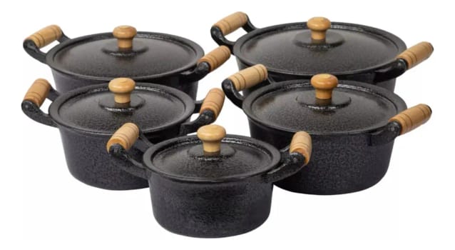 Jogo De Panela Alumínio Fundido Batido Grosso Preto 5 Peças