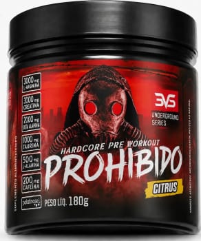 PRÉ TREINO PROHIBIDO 180g Sabor Citrus - Fórmula Avançada contendo Creatina, Beta Alanina, Taurina, L-tirosina, L-alanina, Cafeína, Arginina e