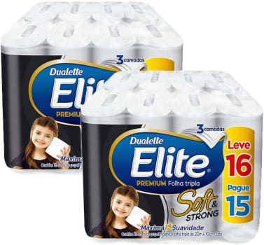 Kit 2 Pacotes de Papel Higiênico Elite Premium Folha Tripla Soft - 16 Rolos cada (Total 32 unidades)