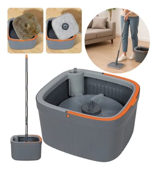 Mop Giratorio Agua Limpa Quadrado Compartimentos Separados Cor Cinza-escuro Import Poemme