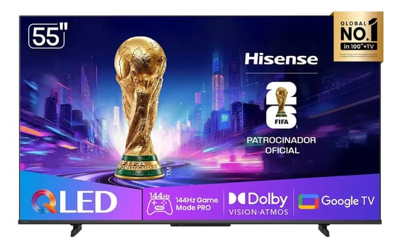 Hisense Smart TV UHD 4K QLED 55" Polegadas 55Q7QG Google TV Modo Jogo Pro 144 Hz, AMD FreeSync Premium, Dolby Vision Atmos e Compatível com Alexa