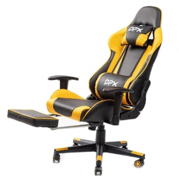 Cadeira Gamer Giratória com Apoio Retrátil para Pés e braço 2D Amarela e Preta GT17 – DPX