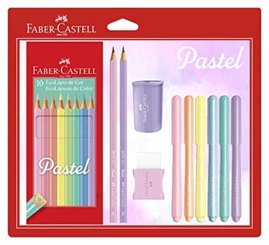 Kit Tons Pastel, Faber-Castell, KIT/PASTEL, Lápis de Cor + Canetinhas + Borracha + Apontador + Grafite