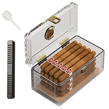 TISFA Umidor de charuto de acrílico com umidificador e higrômetro, caixa de charutos de mesa que pode armazenar cerca de 15-20 charutos (P)