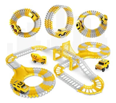 Pista De Carrinhos Construção Brinquedo Infantil 98 Peças Amarelo
