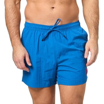HUGO Calção de banho masculino com logotipo Dominica Patch de secagem rápida