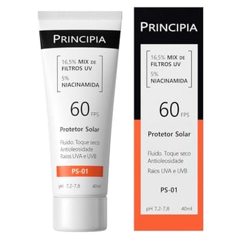 Principia Protetor Solar 16,5% Mix de Filtros UV + 5% Niacinamida FPS 60 Principia Skincare PS-01 com 40ml