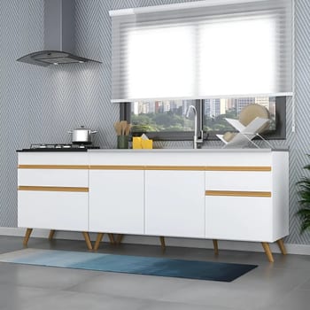 Kit 2 Balcões - Gabinete para Pia 1,50 e Balcão para Cooktop 70cm Veneza GW Multimóveis MP2073 Branco