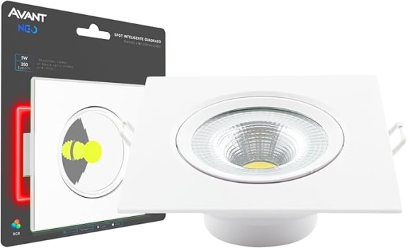 Spot Inteligente LED Smart Wi-FI compatível com Alexa, linha NEO, 5W, Quadrado, RGB, Luz branca e amarela (2700K-6500K), Bivolt, Avant