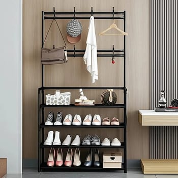 Vittak Sapateira Organizador Vertical Cabideiro Roupa Prateleiras Sapatos Bolsa Multiuso Cor Preto