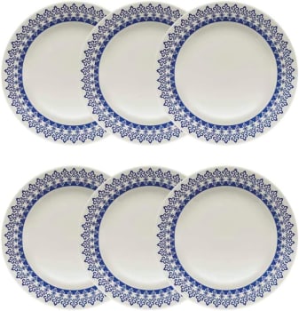 Conjunto com 6 Pratos Biona Donna Grécia Azul/Marfim 24 cm