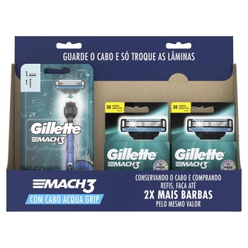 Kit 2 Aparelhos de Barbear Mach3 Acqua-Grip + 4 Cargas Mach3 - Gillette