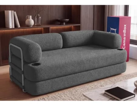 Sofá Cama Orbe. 1,90m Xpand Tech Tecido Boucle Cama Inbox Cinza-escuro Liso - R$ 1.938,92