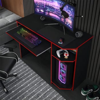 Escrivaninha Mesa Para Computador Gamer Teclado Cpu Cor Preto Vermelho