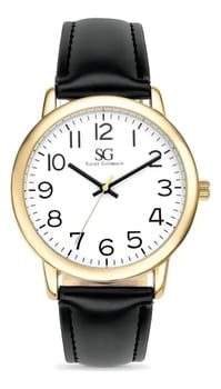 Relógio Masculino Dourado Saint Germain Correia De Couro Sintético Preto Caixa Dourada Fundo Branco 40mm Elegante Clássico