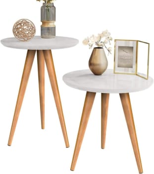 Conjunto Mesa Apoio Lateral Redonda Pés Palito Classic (Disponível Em 3 Cores)