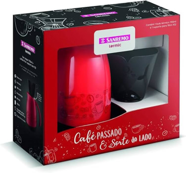 Conjunto de Bule Térmico de 700ml + Suporte para Filtro de Café, Preto e Vermelho, Sanremo