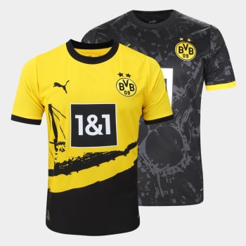 Kit Camisa Borussia Home + Camisa Borussia Away 23/24 s/nº Torcedor Masculina - Amarelo+Preto