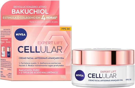 NIVEA Creme Facial Antissinais Cellular Lift Dia FPS 30 50ml - Creme facial antissinais com bakuchiol puro, ativo revolucionário estimula a produção de colágeno em apenas 4 horas revelando uma pele mais jovem