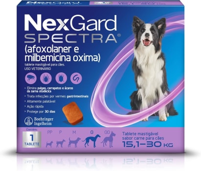 NexGard Spectra Antipulgas e Carrapatos e Vermífugo para Cães de 15,1 a 30kg