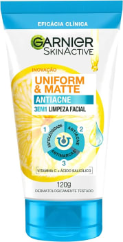 Sabonete Facial 3 em 1 GARNIER Uniform & Matte Antiacne, 120g