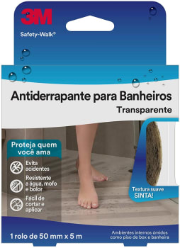 Fita Antiderrapante para Banheiros 3M Safety-Walk Transparente - 50 mm x 5 m