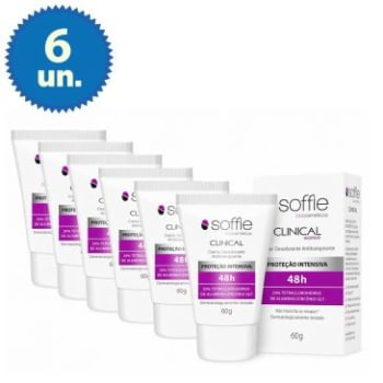  6 Desodorantes Antitranspirantes em Creme Soffie Clinical 48h Feminino 60g