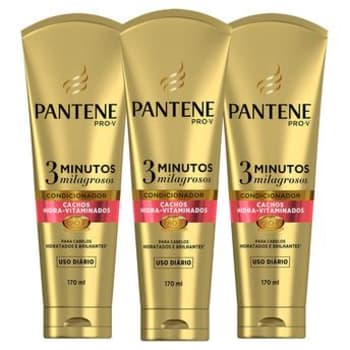 Kit com 3 Condicionadores para Cabelos Cacheados e Ondulados Pantene 3 Minutos Milagrosos Cachos Hidra-Vitaminados 170ml cada