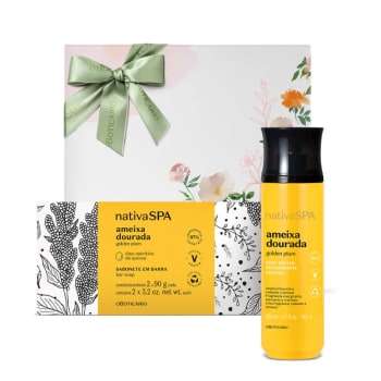 Combo Presente Dia das Mães Nativa SPA Ameixa Dourada: Body Splash 200ml + Sabonetes 2x90g + Caixa de Presente