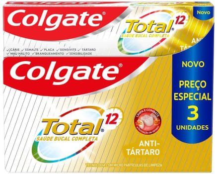 Creme Dental Colgate Total 12 Anti Tártaro 3 Unid 90G 3 Unid 90G Preço Especial, Colgate