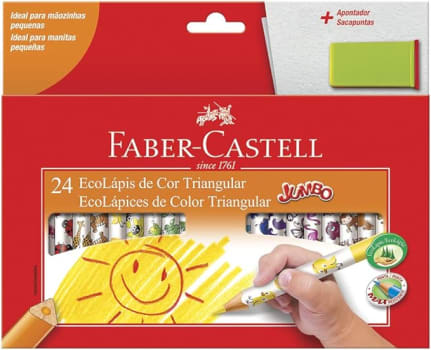 Lápis de Cor, Faber-Castell, Ecolápis Triangular Jumbo + Apontador com Depósito, 12.3024AP, 24 Cores