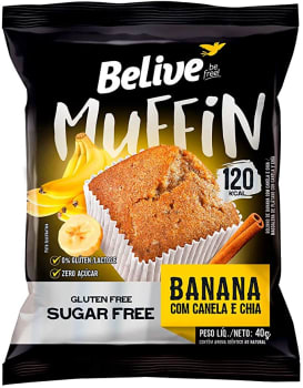 4 Unidadades Muffin Banana com Canela e Chia Zero Açúcar sem Glúten sem Lactose Belive 40g