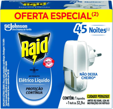 10 Unidades - Repelente Elétrico Líquido Raid Anti Mosquitos 1 Aparelho + 1 Refil de 32,9 ml