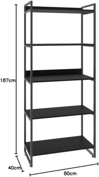  Estante Kuadra 80 X 40 X187cm, Com 5 Prateleiras Amadeirado (Preto Ônix)