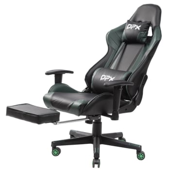 Cadeira Gamer Giratória com Apoio Retrátil para Pés e braço 2D Preto e Dark Verde GT17 – DPX