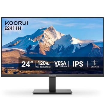 Monitor Koorui 24" IPS FHD 1080p 120Hz sRGB 99% HDMI/VGA Inclinação Ajustável VESA Ideal para Escritório e Home Office Preto E2411H
