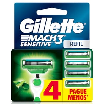 Gillette Mach3 Sensitive Carga Aparelho de Barbear com Aloe 4 Unidades