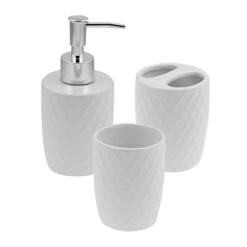 WOLFF - Conjunto 3 Peças para Banheiro Branco - Porta Sabonete, Porta Algodão e Porta Escova