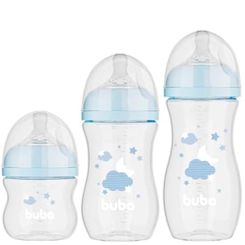 Buba, Kit 3 Mamadeiras Easy Flow Nuvem Azul 120/270/330ml